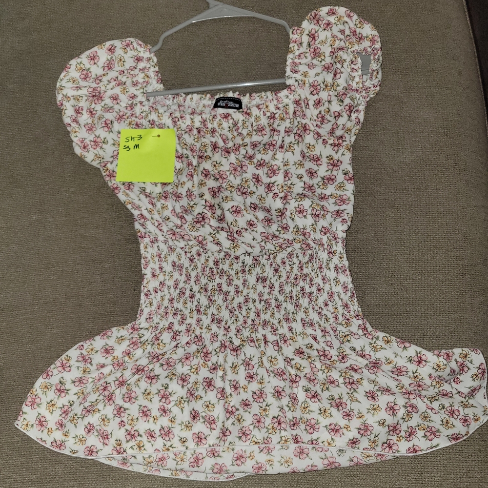 Sh3 Floral White and Pink Blouse